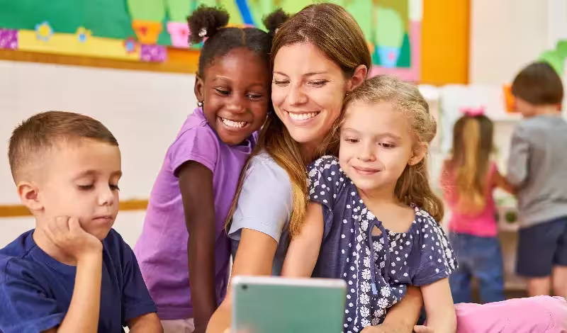 Children engaged in learning activities in safe care environment