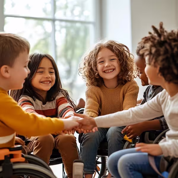 Happy children playing in safe childcare environment